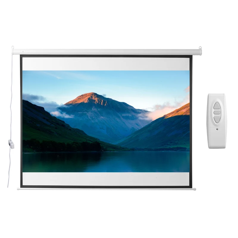 HOMCOM Tela de Projeção Elétrica Portátil Universal100" 4:3 com Controlo Remoto Suspensa na Parede 203x152 cm Branco