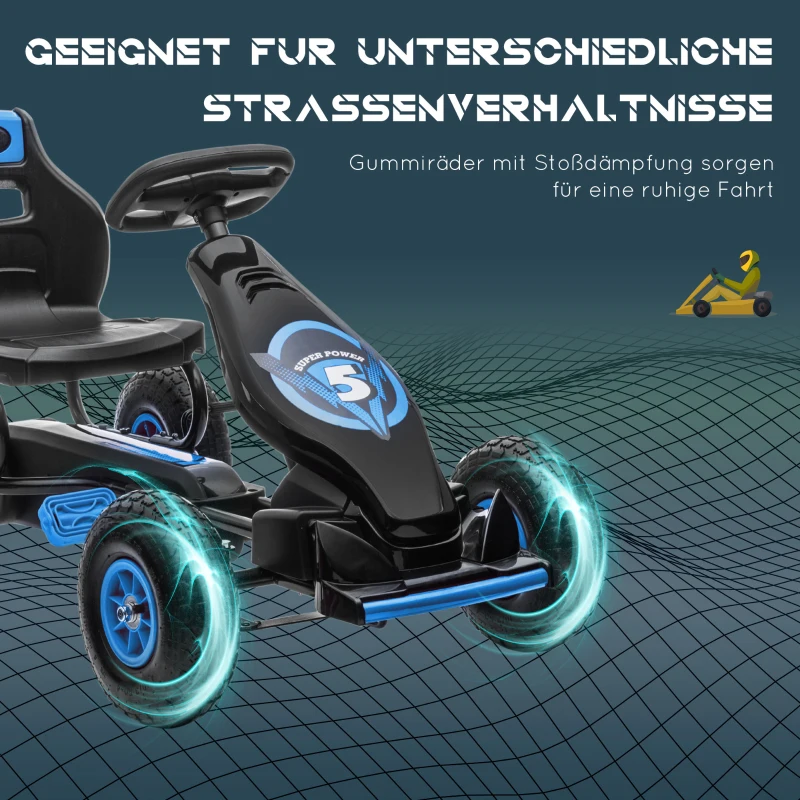 HOMCOM Skelters, Kindervoertuig Pedaal, Outdoor Pedaalauto voor 6-12 Jaar, Blauw(m-5)