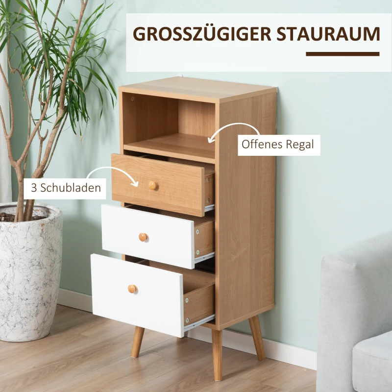 HOMCOM boekenplank wandplank staand plank scheidingswand decor plank kast meerdere vakken met lades opbergvak kantelvast design spaanplaat wit + naturel 40 x 29 x 90 cm