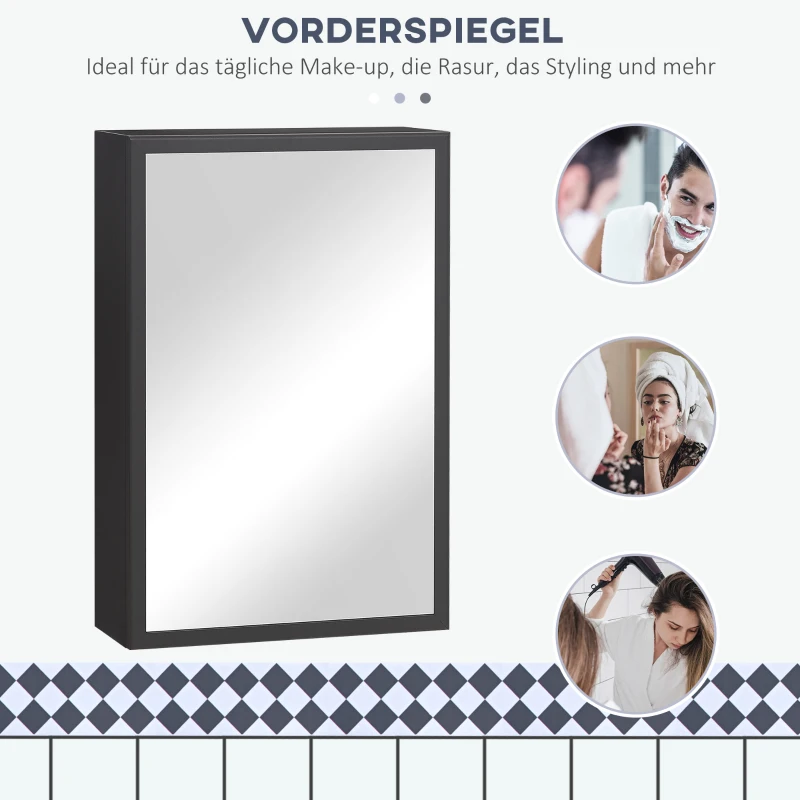 kleankin Szafka z lustrem, szafka łazienkowa z 3 warstwami dla łazienki, kolor czarny