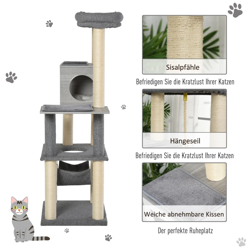 PawHut krabpaal kattenboom klimboom voor katten Multi-activity center E1 spaanplaat