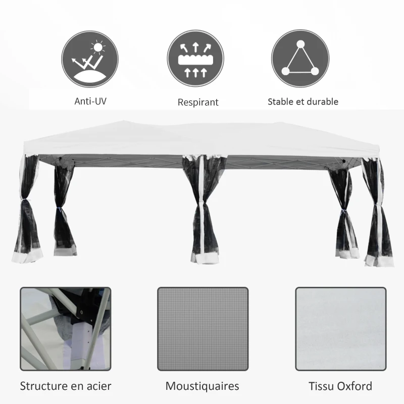 Outsunny Tonnelle Barnum pop-up Pliant Style Colonial 6 x 3 m 6 moustiquaires + Sac de Transport Blanc et Noir