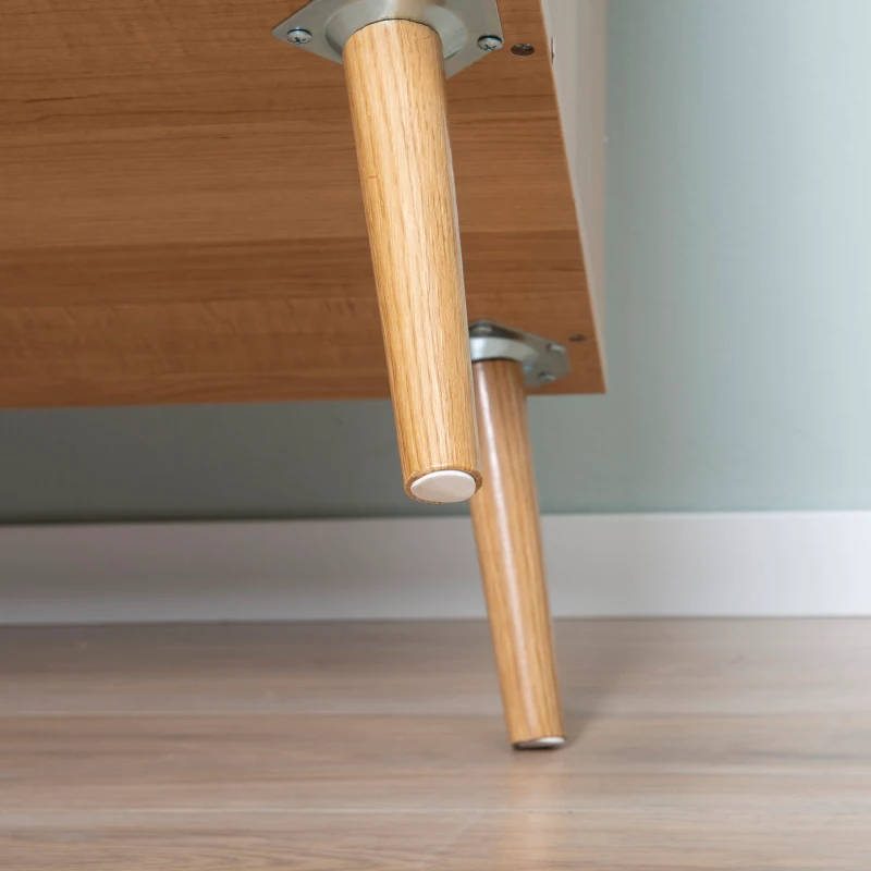 HOMCOM Sideboard Küchenschrank Kommode mit 2 offenen Fächern 4 Schubladen für Wohnzimmer Skandi-Design Natur+Weiß 80 x 39 x 80 cm