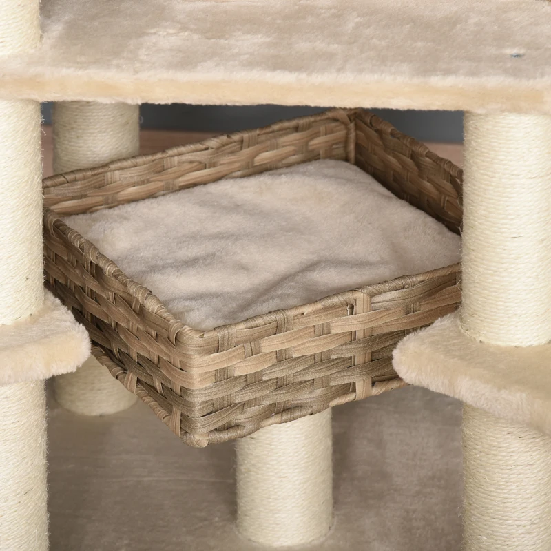krabpaal met kattengrot rotan kattenboom met meerdere verdiepingen voor katten beige + bruin