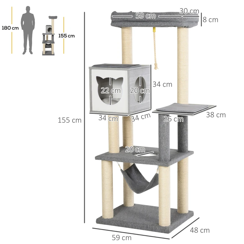 PawHut krabpaal kattenboom klimboom voor katten Multi-activity center E1 spaanplaat