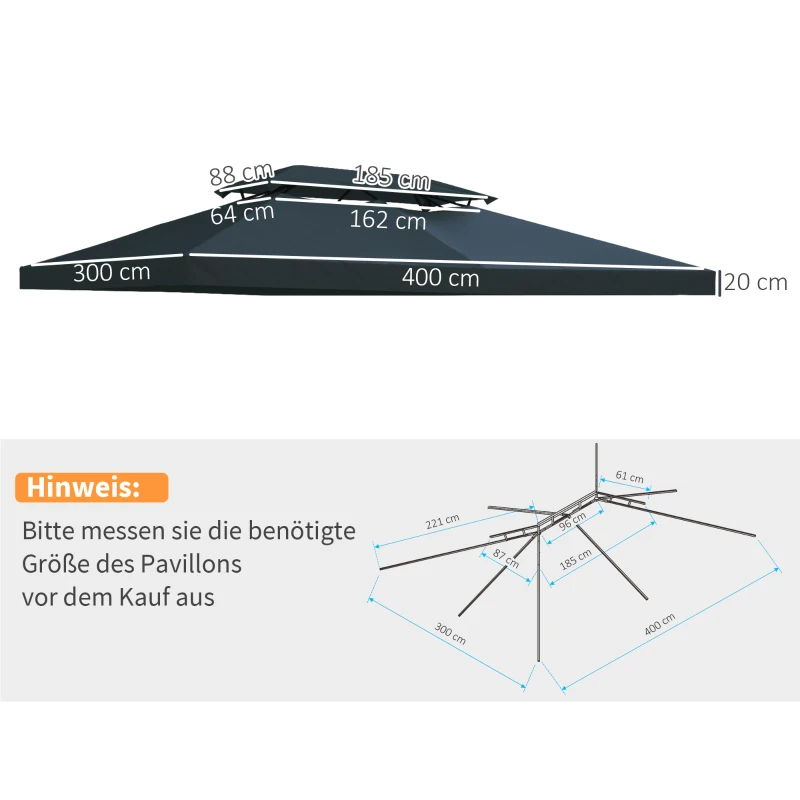 Vervangend dak voor metalen tuinpaviljoen paviljoen partytent tuintent 3x4
