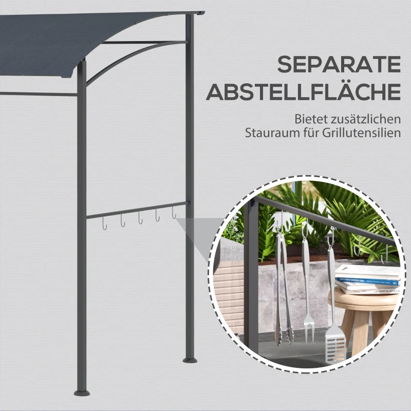 Outsunny Grillpaviljoen, Grillafdak, Regenbescherming, Haken voor Keukengerei, Stalen frame, grijs, 215 x 150 x 174/220 cm