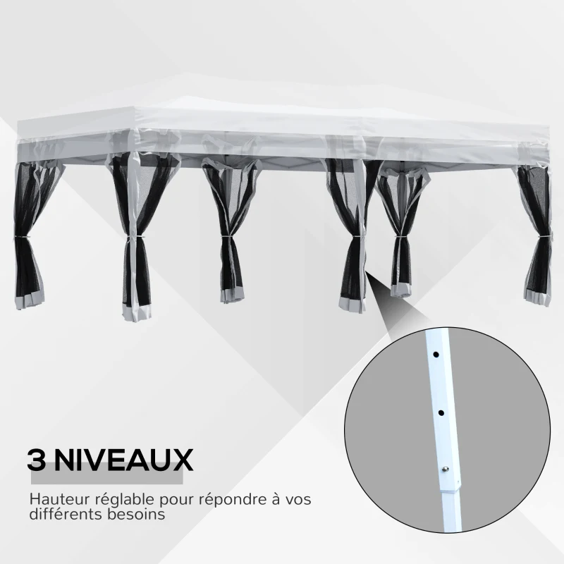 Outsunny Tonnelle Barnum pop-up Pliant Style Colonial 6 x 3 m 6 moustiquaires + Sac de Transport Blanc et Noir