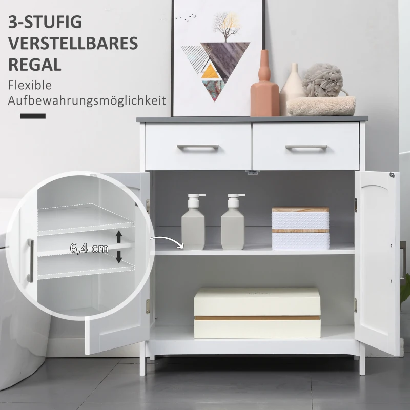 kleankin Badezimmerschrank Freistehender Bademöbel Badschrank Schrank mit Schublade Weiß+Grau 68 x 33 x 76 cm