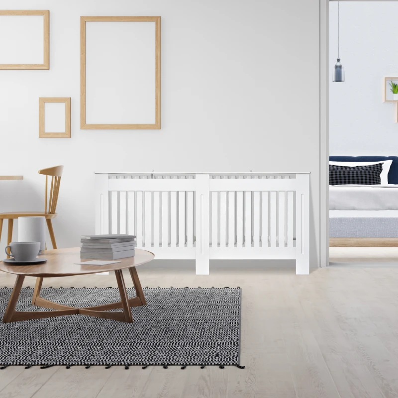 HOMCOM Slatted Radiator Cover Painted Cabinet MDF Lined Grill in White (172L x 19W x 81H cm)