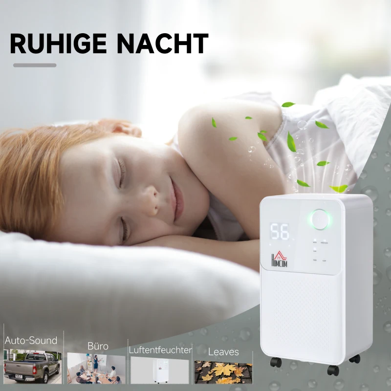 HOMCOM Luftentfeuchter Raumgröße 16-20㎡ 16L/24h elektrisch Raumentfeuchter 2000ml Entfeuchter gegen Feuchtigkeit mit Rollen für Badezimmer Wohnzimmer Schlafzimmer ABS Weiß 28 x 20 x 50,5 cm