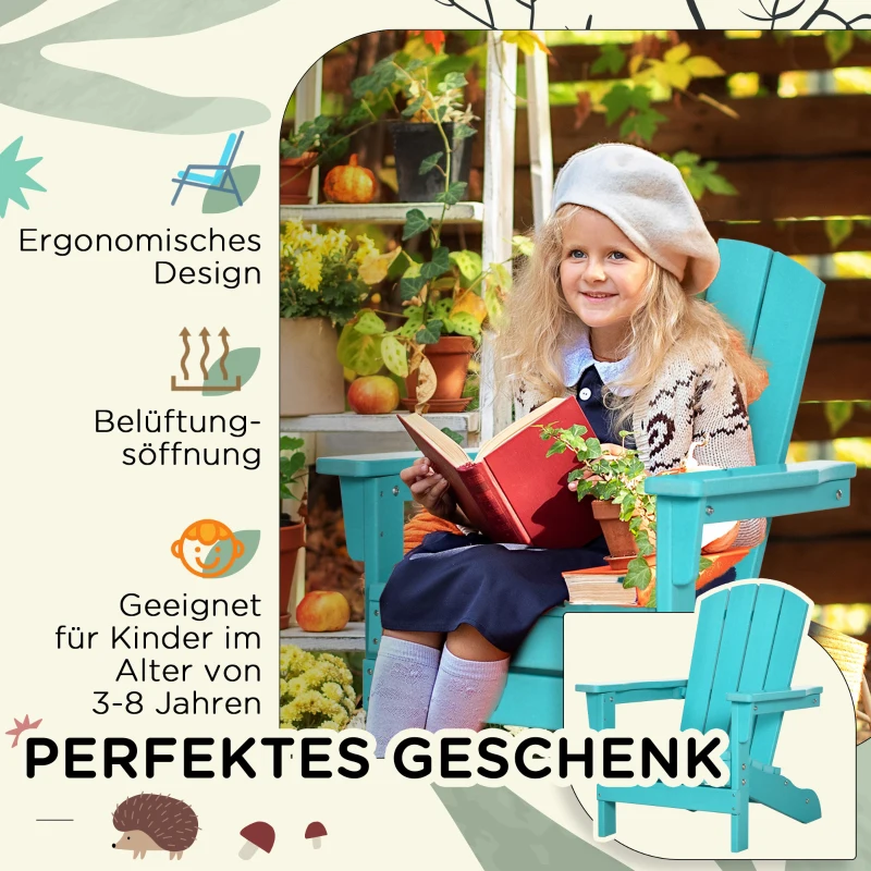 Outsunny Adirondack krzesło dla dzieci, krzesło ogrodowe z designem lameli, na zewnątrz, HDPE