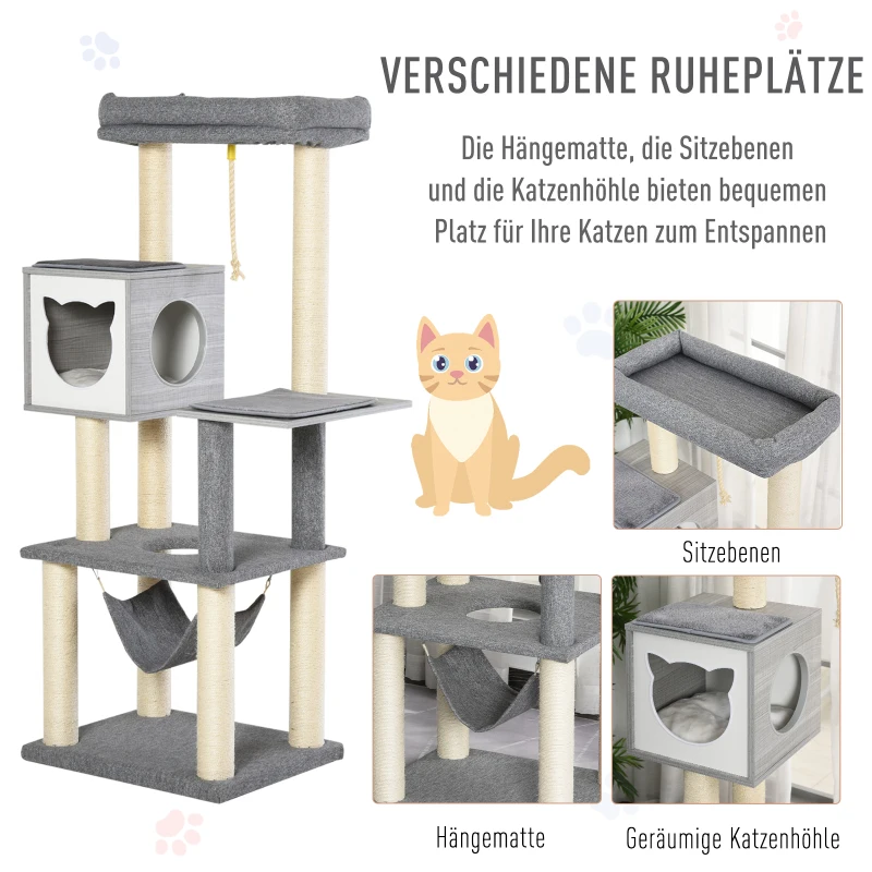 PawHut krabpaal kattenboom klimboom voor katten Multi-activity center E1 spaanplaat