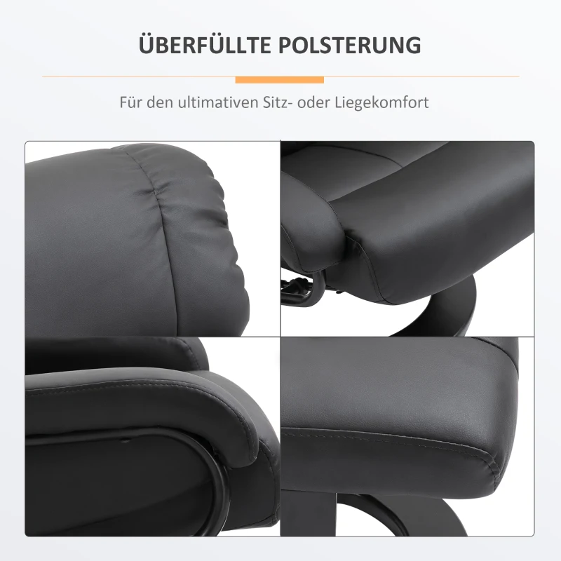 HOMCOM Relaxfauteuil Massagestoel Met Kruk Comfortabele 145° Zwart