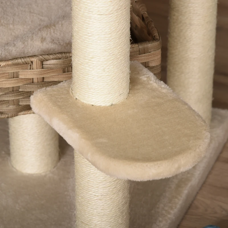 krabpaal met kattengrot rotan kattenboom met meerdere verdiepingen voor katten beige + bruin