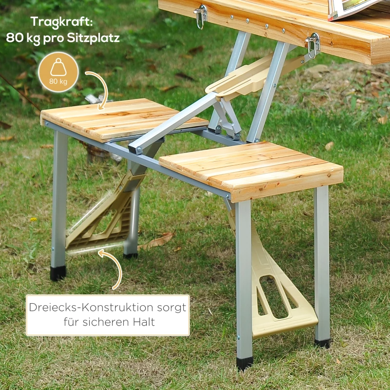Outsunny® hout kampeertafel klaptafel picknick bank eettafel picknicktafel picknick koffer zitgroep 4 stoelen klaptafelgroep