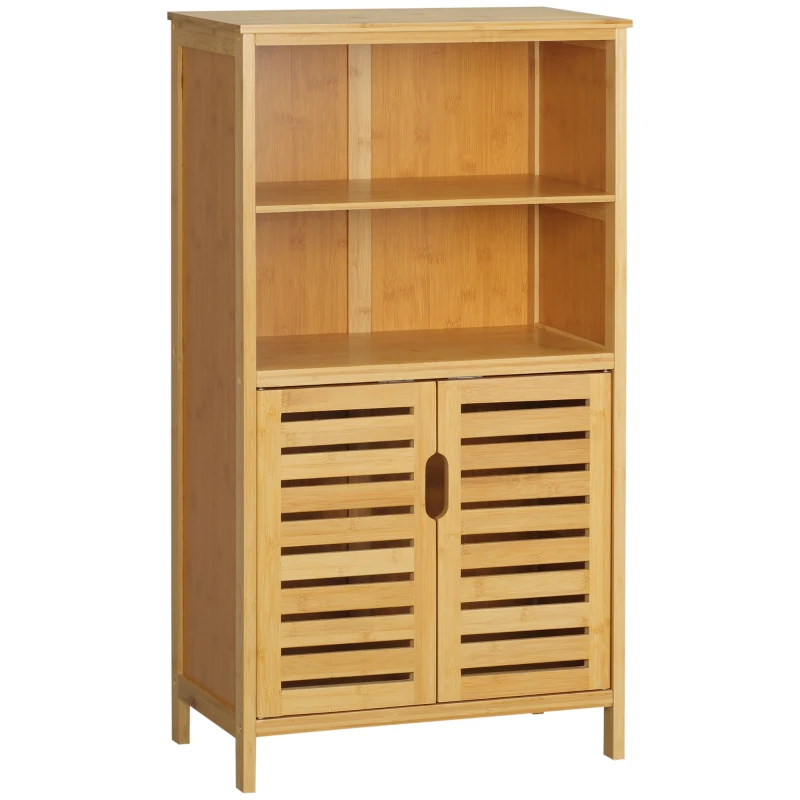 kleankin Bamboo Bathroom Cabinet with Louvered Doors, 2 Shelves, 1 Cabinet, 50 cm x 29 cm x 92 cm, Natural