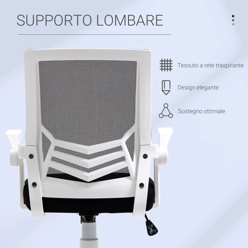 Vinsetto Sedia da Ufficio Ergonomica con Braccioli e Supporto Lombare, Poltrona Ufficio Girevole e Altezza Regolabile in Tessuto Nero