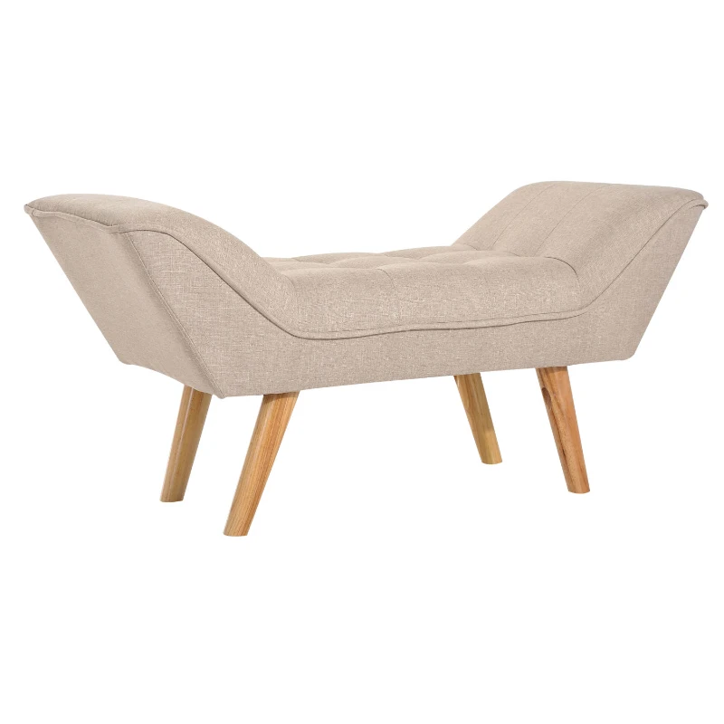 HOMCOM® gepolsterde bank retro zitbank linnen houten voeten zitkist kruk, linnen + hout, beige, 117x46x55cm