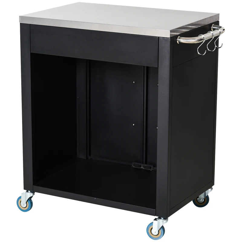 HOMCOM Keukeneiland met wielen, 86x50x84,5cm, keukenwagen voor gezinskeuken, zwart