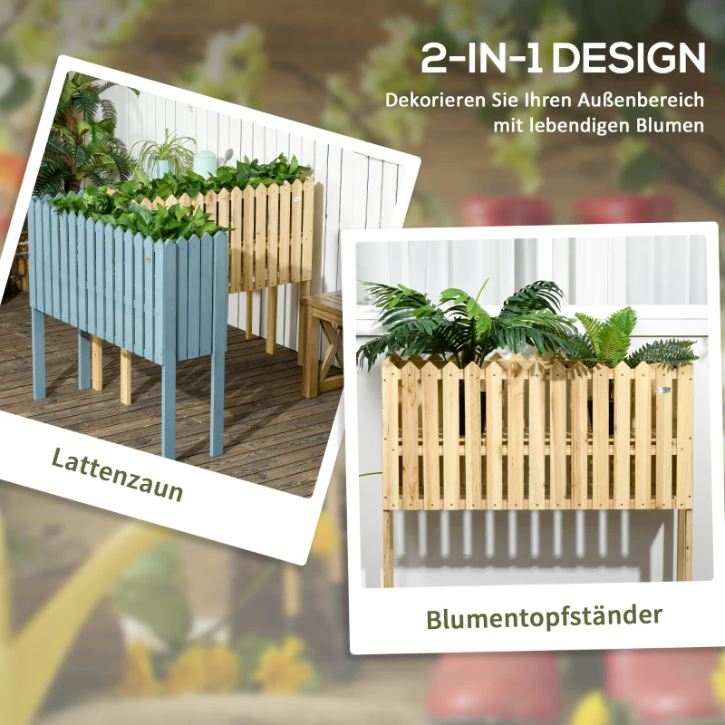 Outsunny 2-in-1 Gartenzaun und Pflanzenständer, wetterfester Anstrich, Massivholz, 100 x 30 x 90 cm