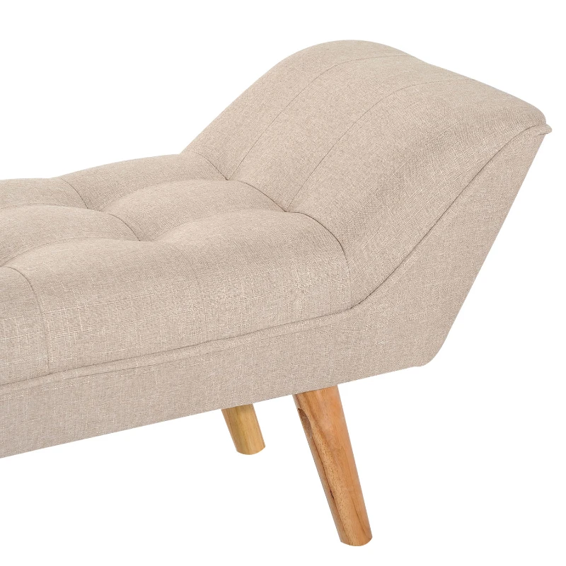 HOMCOM® gepolsterde bank retro zitbank linnen houten voeten zitkist kruk, linnen + hout, beige, 117x46x55cm