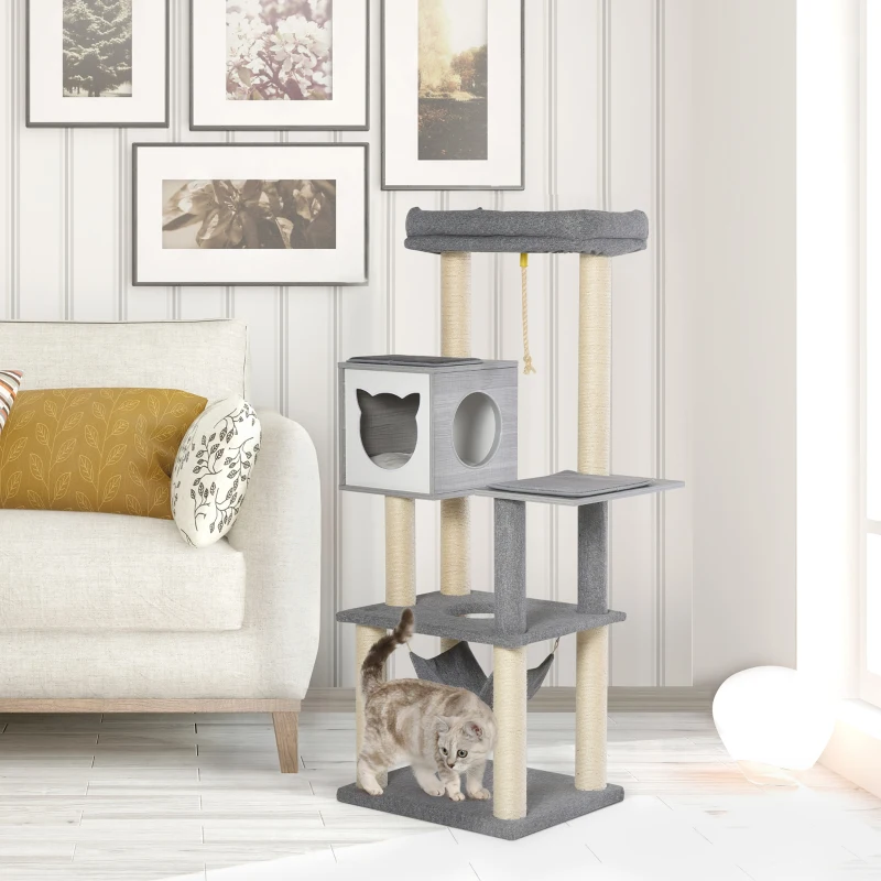 PawHut krabpaal kattenboom klimboom voor katten Multi-activity center E1 spaanplaat