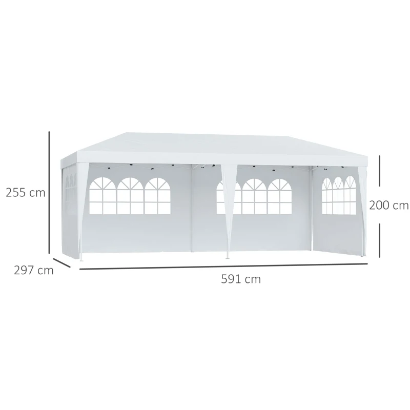 HOMCOM Tonnelle pop-up Pliante - Tente de réception - 3 x 6 m - pavillon chapiteau Barnum - 3 cotés démontables - piquets d'ancrage au Sol + Sac de Transport Inclus Blanc