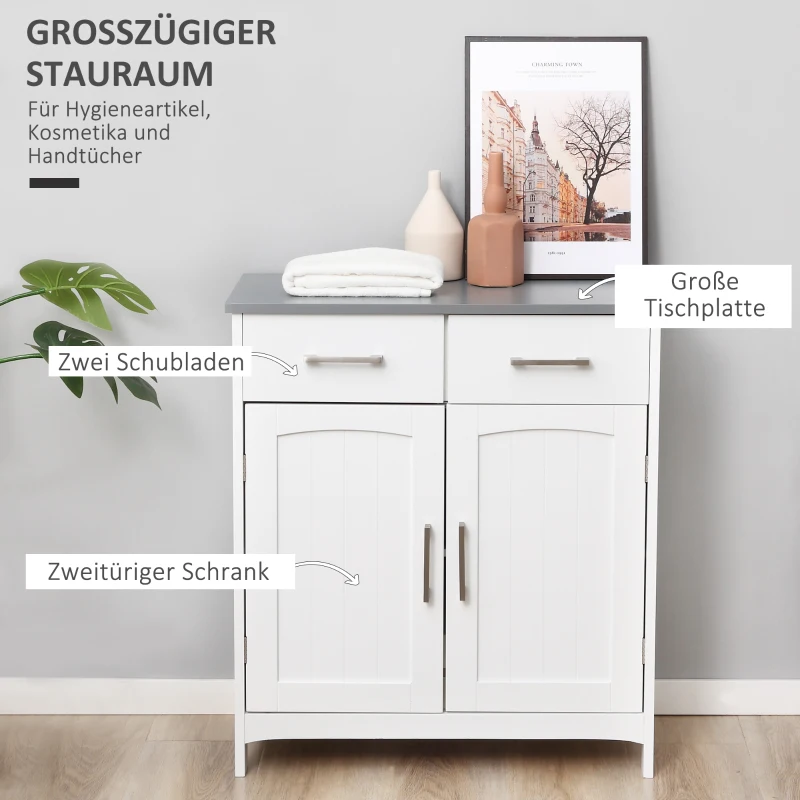 kleankin Badezimmerschrank Freistehender Bademöbel Badschrank Schrank mit Schublade Weiß+Grau 68 x 33 x 76 cm