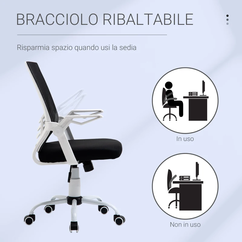 Vinsetto Sedia da Ufficio Ergonomica con Braccioli e Supporto Lombare, Poltrona Ufficio Girevole e Altezza Regolabile in Tessuto Nero