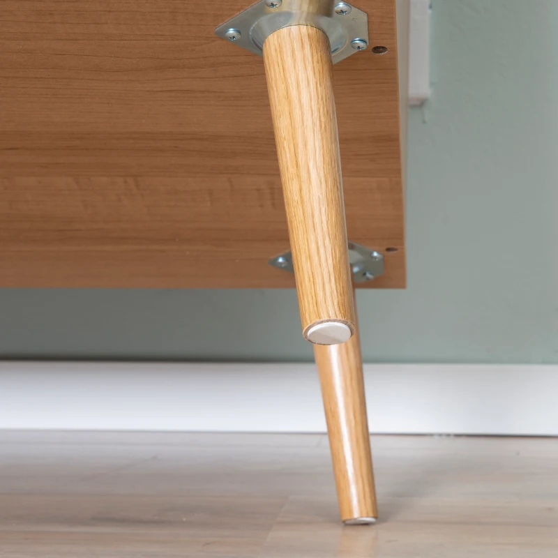 HOMCOM Beistellschrank Sideboard Küchenschrank Kommode mit 1 offenen Fächern 4 Schubladen für Wohnzimmer Skandi-Design Natur+Weiß 80 x 39 x 80 cm