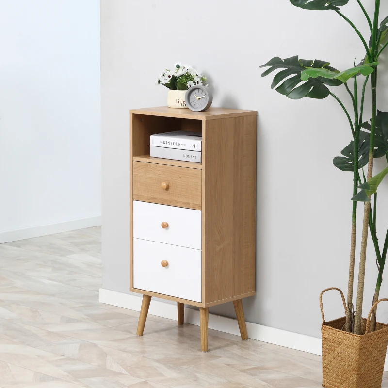 HOMCOM boekenplank wandplank staand plank scheidingswand decor plank kast meerdere vakken met lades opbergvak kantelvast design spaanplaat wit + naturel 40 x 29 x 90 cm