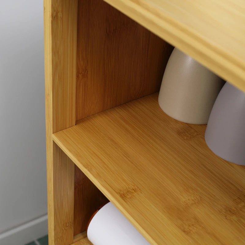 kleankin Bamboo Bathroom Cabinet with Louvered Doors, 2 Shelves, 1 Cabinet, 50 cm x 29 cm x 92 cm, Natural