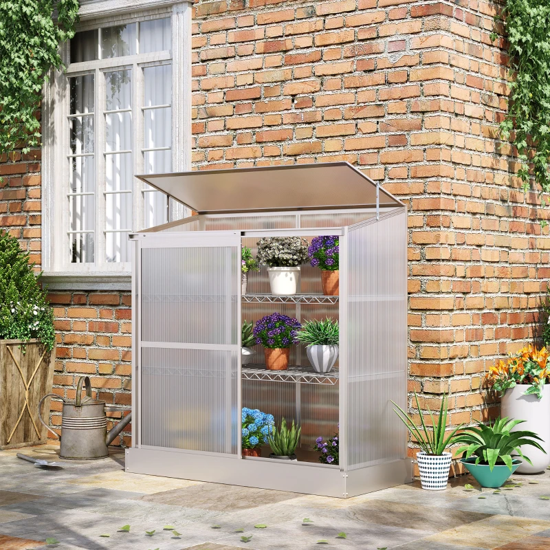 Outsunny Sun Plate 3-Tier Greenhouse Polycarbonate Panel Roof Vent w/ Foundation -Silver