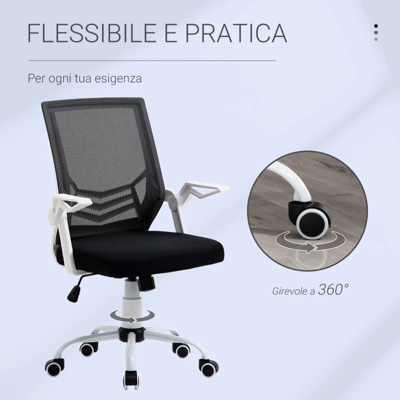 Vinsetto Sedia da Ufficio Ergonomica con Braccioli e Supporto Lombare, Poltrona Ufficio Girevole e Altezza Regolabile in Tessuto Nero