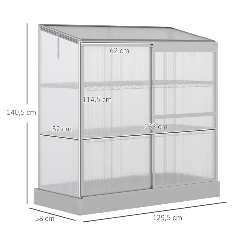 Outsunny Sun Plate 3-Tier Greenhouse Polycarbonate Panel Roof Vent w/ Foundation -Silver