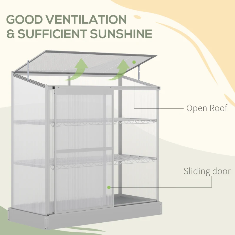 Outsunny Sun Plate 3-Tier Greenhouse Polycarbonate Panel Roof Vent w/ Foundation -Silver