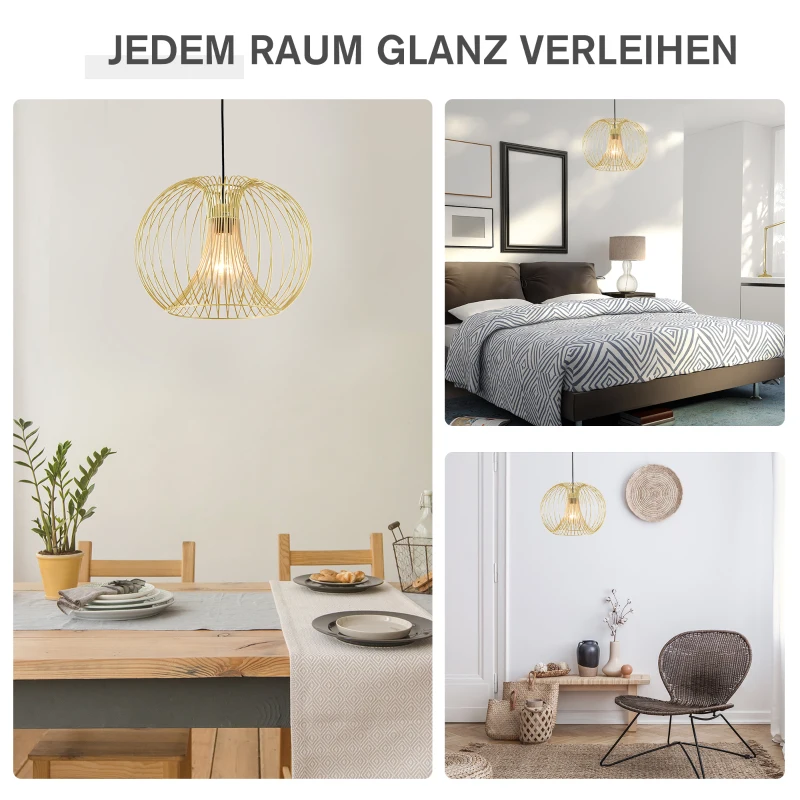 HOMCOM hanglamp plafondlamp moderne hanglamp E27 40 W staal goud Ø 37 x 150 h cm
