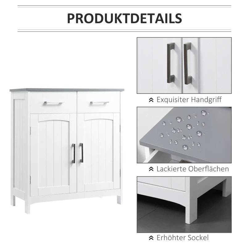kleankin Badezimmerschrank Freistehender Bademöbel Badschrank Schrank mit Schublade Weiß+Grau 68 x 33 x 76 cm
