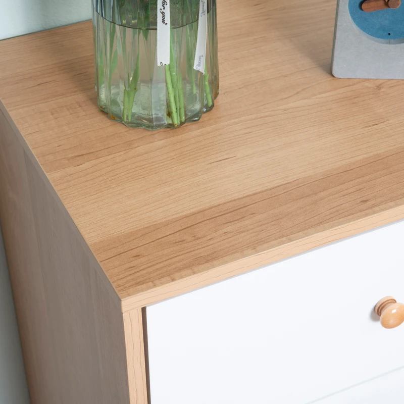 HOMCOM Sideboard Küchenschrank Kommode mit 2 offenen Fächern 4 Schubladen für Wohnzimmer Skandi-Design Natur+Weiß 80 x 39 x 80 cm