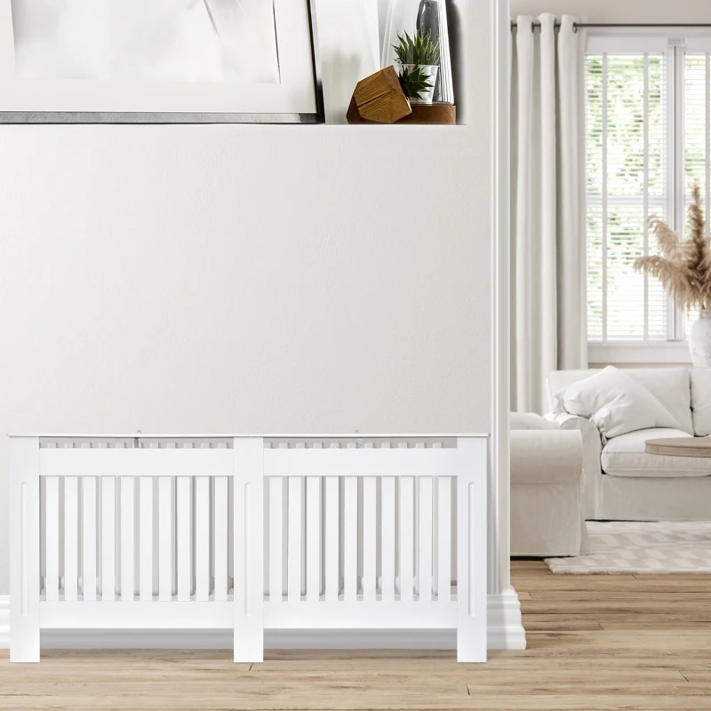 HOMCOM Slatted Radiator Cover Painted Cabinet MDF Lined Grill in White (172L x 19W x 81H cm)