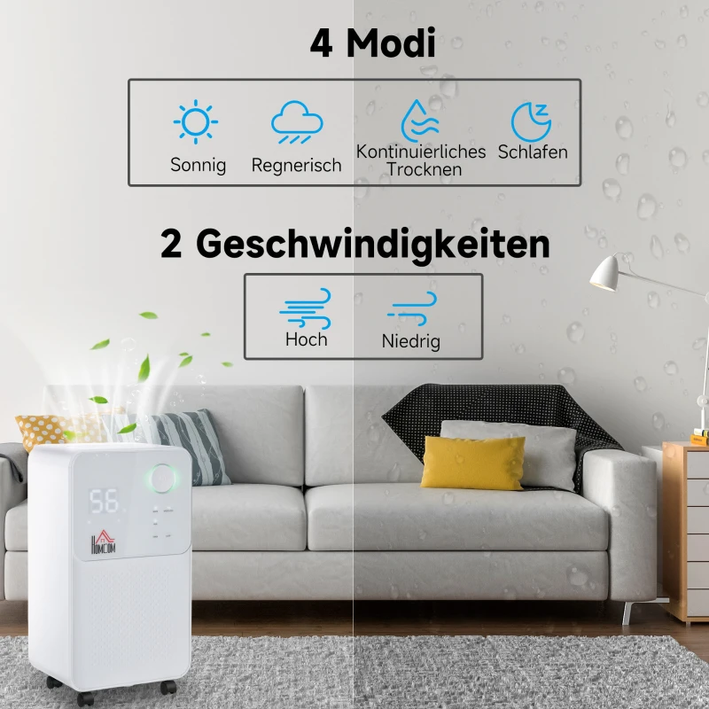 HOMCOM Luftentfeuchter Raumgröße 16-20㎡ 16L/24h elektrisch Raumentfeuchter 2000ml Entfeuchter gegen Feuchtigkeit mit Rollen für Badezimmer Wohnzimmer Schlafzimmer ABS Weiß 28 x 20 x 50,5 cm