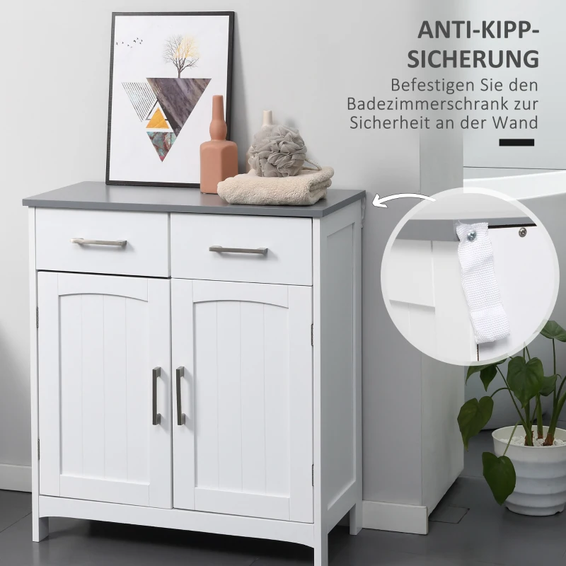 kleankin Badezimmerschrank Freistehender Bademöbel Badschrank Schrank mit Schublade Weiß+Grau 68 x 33 x 76 cm