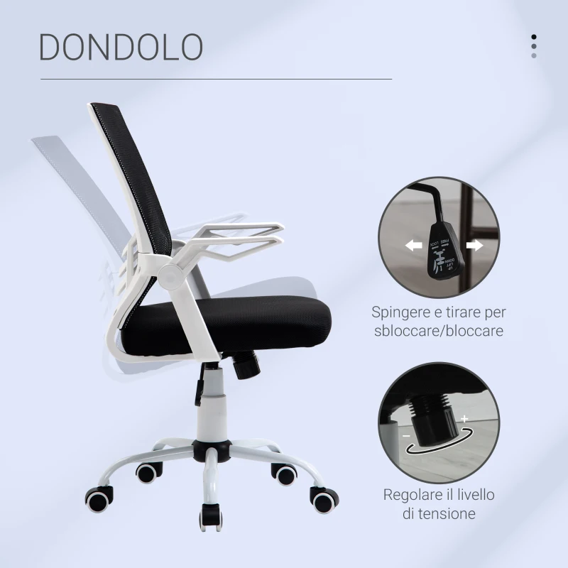 Vinsetto Sedia da Ufficio Ergonomica con Braccioli e Supporto Lombare, Poltrona Ufficio Girevole e Altezza Regolabile in Tessuto Nero