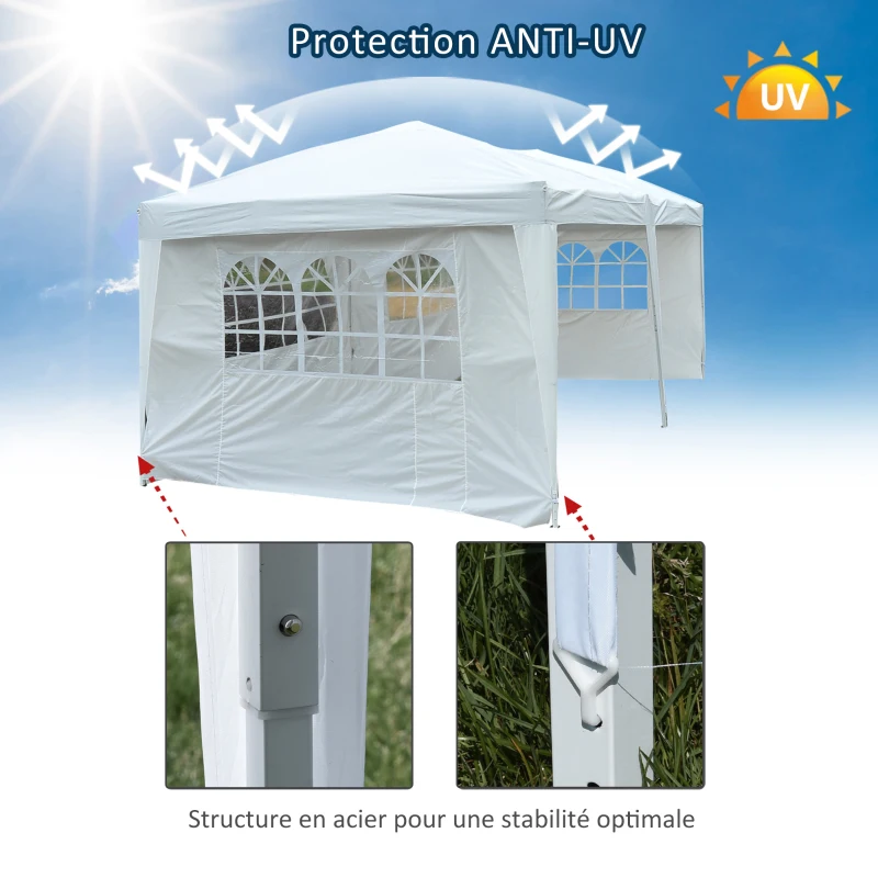 HOMCOM Tonnelle pop-up Pliante - Tente de réception - 3 x 6 m - pavillon chapiteau Barnum - 3 cotés démontables - piquets d'ancrage au Sol + Sac de Transport Inclus Blanc