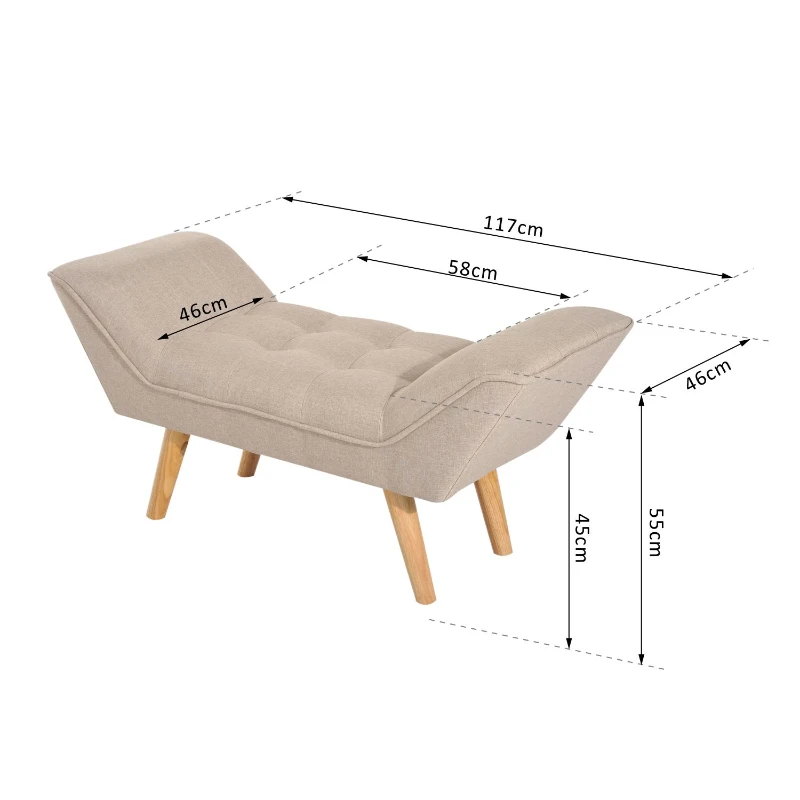 HOMCOM® gepolsterde bank retro zitbank linnen houten voeten zitkist kruk, linnen + hout, beige, 117x46x55cm