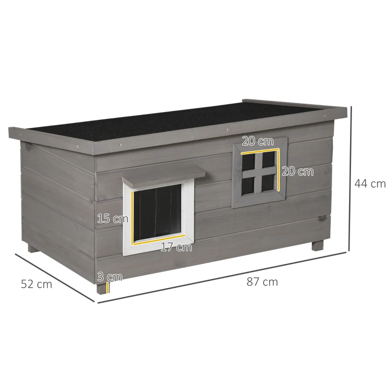 PawHut Buiten Kattenhuis Groot Modern Luxe Sparhout met Raam voor Katten Grijs Zwart