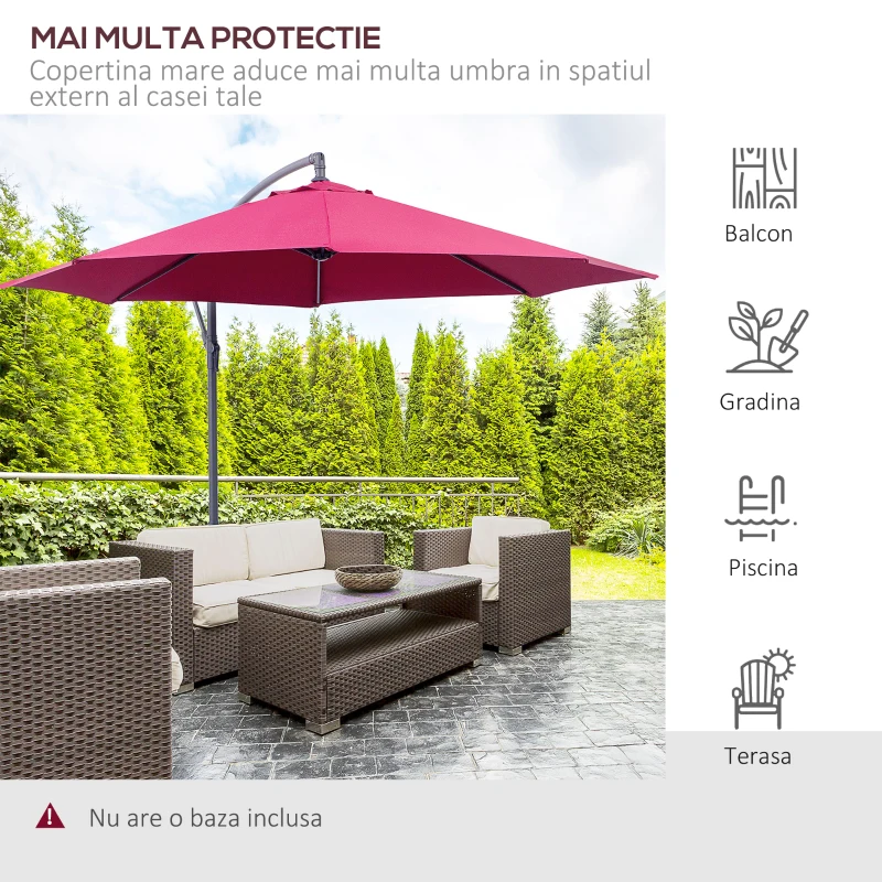 Outsunny Umbrela Parasolara Decentrata in Metal, Bordeaux, Φ3x2.6m