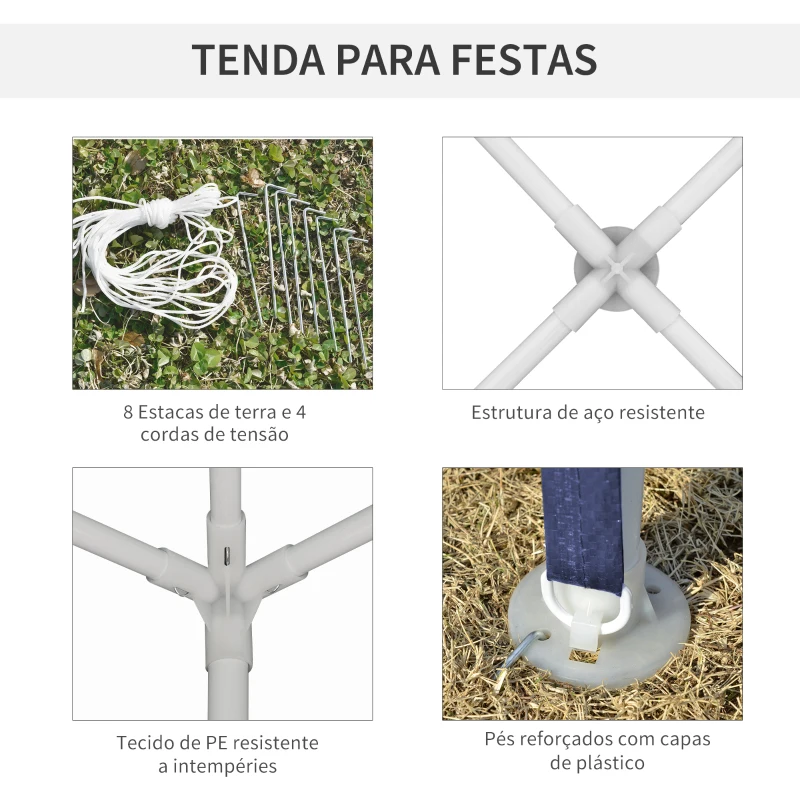Outsunny Tenda de Jardim Tenda de Exterior com Tubos de Aço e Cobertura de PE para Eventos Campismo Festas 293x293x252 cm Azul
