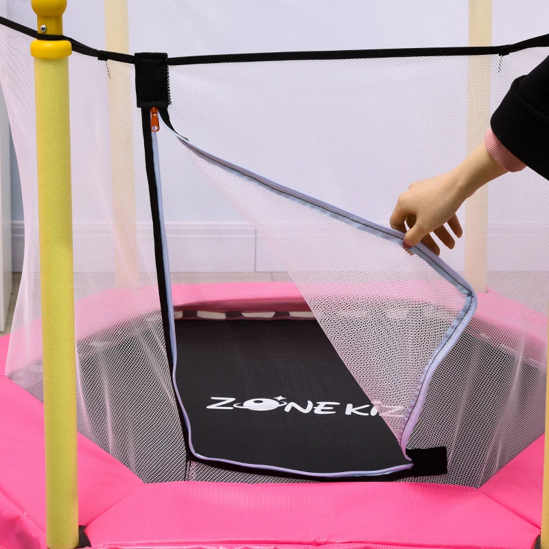 ZONEKIZ Trampolim para Crianças 95x85 cm com Rede de Segurança trampolim Infantil para Crianças de 3-6 Anos 122x122x97 cm Rosa